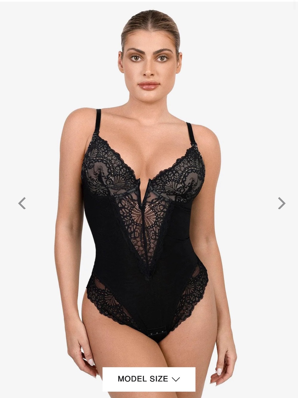 Black Lace Plunge Bodysuit - No underwire
